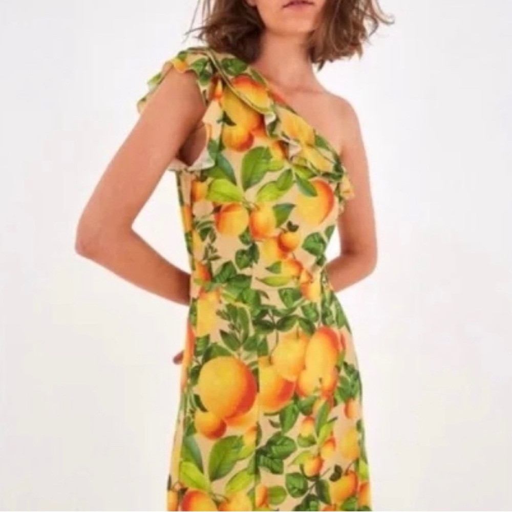 Farm Rio Orange Sands One Shoulder Dress - Linen - Size L - NWT